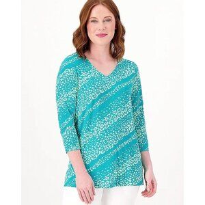 Belle by Kim Gravel Rayon Spandex Citi Cat V-Neck Top Green Size S A603563‎